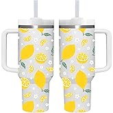 Lemon Gifts.40oz Lemon Tumbler with Handle.Lemon Lover Cup Gift.Birthday Christmas Lemons Tumblers Gift for Women Men.