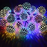 Dephen Solar String Lights Moroccan Ball Multicolor 15ft 20LED Globe Fairy String Lights Solar Powered Orb Lantern Christmas Lighting for Outdoor Garden, Yard, Patio, Xmas Tree, Party, Home Decoration