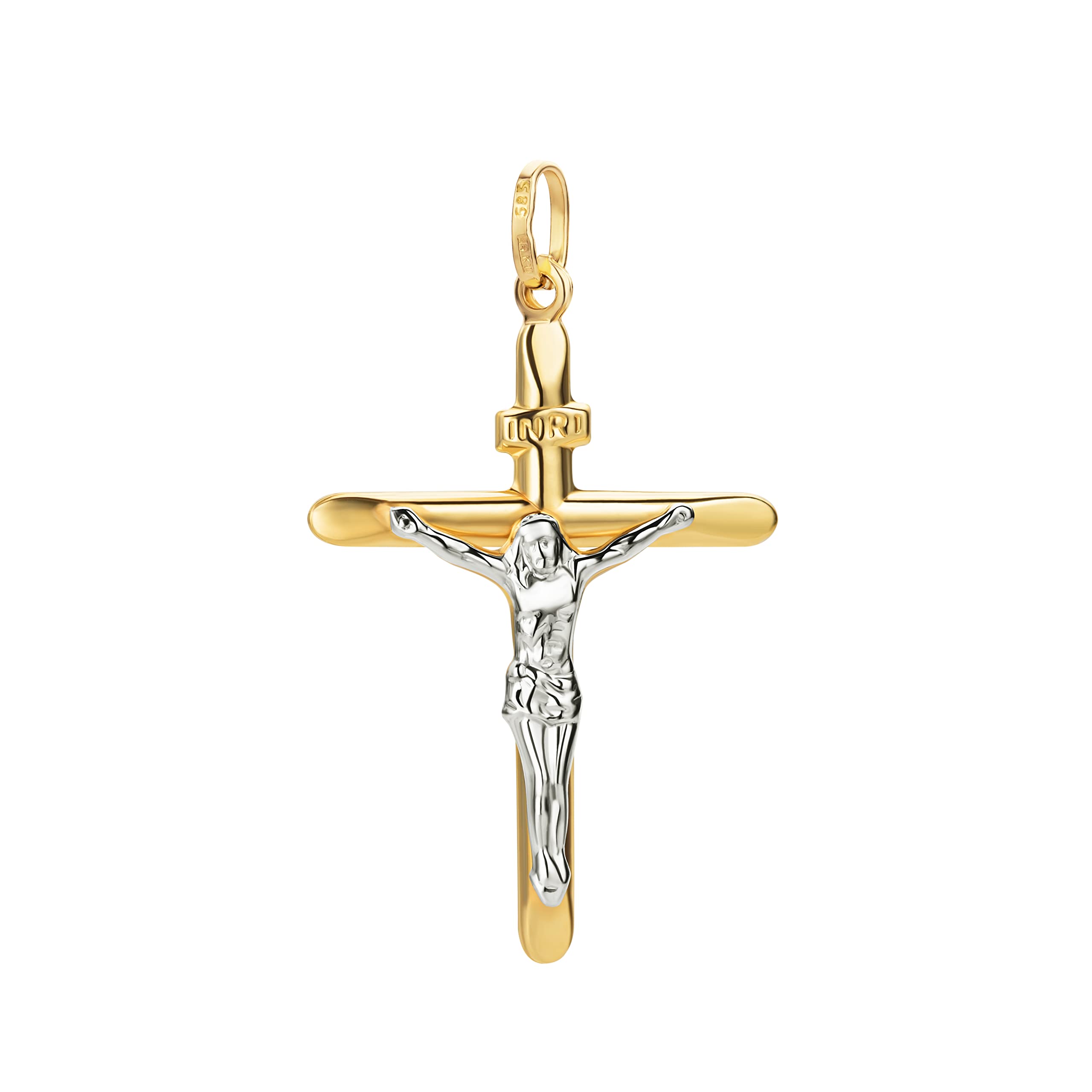 PRINS JEWELS Unisex Two-Tone Cross Pendant With 14 Carat 585 Yellow and White Gold (36)