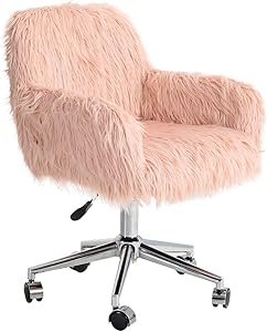 Sophia & William Home Office Chair Make-up Fluffy Chair Modern Office Chair Adjustable Mid-Back Ergonomic Executive Conference Chair Computer Desk Chairs with Armrest for Living Room, Pink
