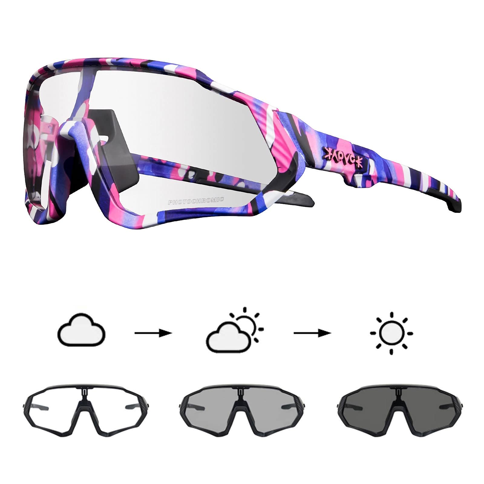 KAPVOE Photochromic Cycling Glasses For Men Women MTB BMX Clear Sports Sunglasses Running Volleyball Tennis Driving Fishing Softball Mountain Golf Hiking 38