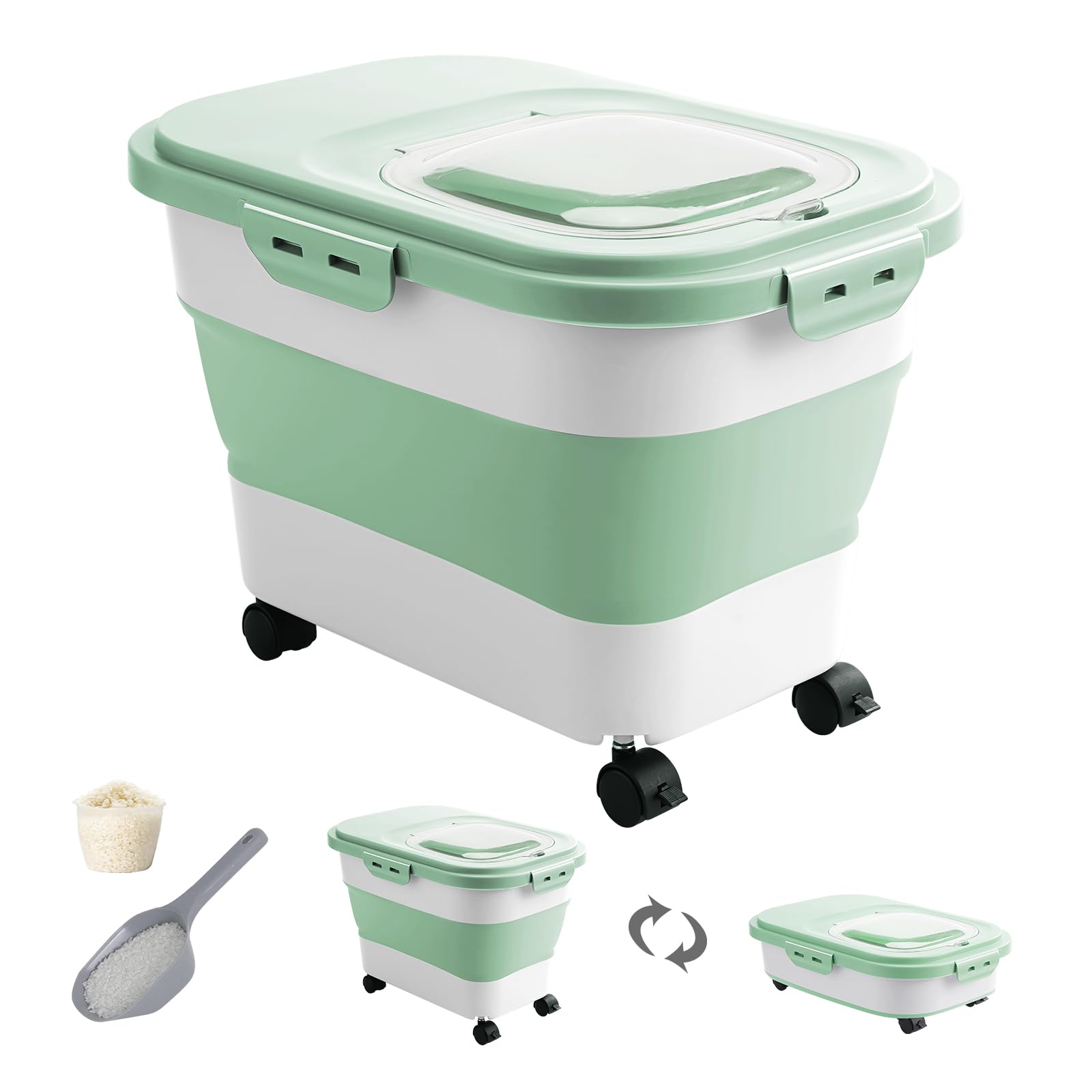 Photo 1 of DDMOMMY 20-30 Lbs Rice Storage Container,Collapsible Food Storage Containers with Rolling Wheel Airtight Locking Lid
