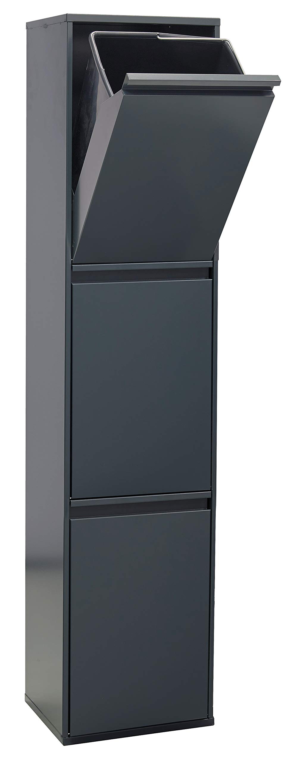 Arregui Basic Rubbish Bin for Waste Collecting with Buckets, Steel Cabinet for Differentiated Waste, 3 Drop-Down Doors, 3 x 17 L (51 L), Dark Grey Anthracite, 133.5 x 30.5 x 24.5 cm