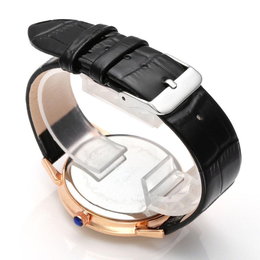 JSDDE Uhren,Elegant Frauen Armbanduhr Einfach Skala Damenuhr Echtleder Armband Rosegold Analog Qaurzuhr J626M,Schwarz