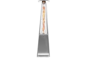Thermo Tiki Deluxe Propane Outdoor Patio Heater - Pyramid Style w/Dancing Flame (Floor Standing) - Stainless Steel