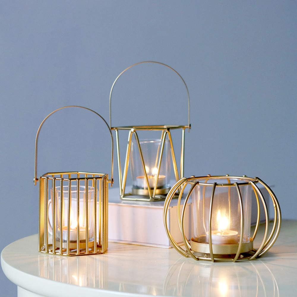 Lovecat Set of 2 Hollow Gold Candle Holders, Metal Candlesticks, Geometric Candle Stands, Home Wedding Decor Candleholders, Tealight Candlesticks, Candlelight Dinner Candleholders (Round Stripe): Home & Kitchen