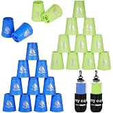 yeesport 24 Sport Stacking Cups Blue/Green Training Game for Kids &amp; Adults | Air vents reduce resistance; inner ribs for smooth separation; thickened rims; mesh bag with drawstring &amp; hook for travel