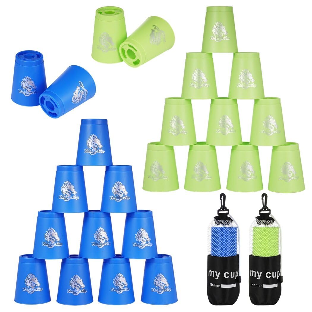 yeesport 24 Pcs Sport Stacking Cups, Sport Training Game for Challenge Competition, Plastic Stacking Cups, Classic Family Game for Kids and Adults, Blue+Green — image 1