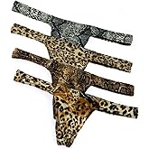 Gogobear Men's Leopard Print G-String Thong Underwear Low Rise Bikini Briefs Underwear T-back Panties