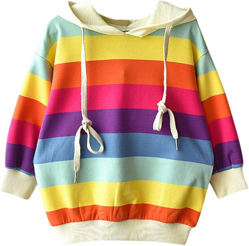 Rikay Kids Girl's Rainbow Stripe Graphic Hoodie Jumper Sweatshirts Long Sleeve Pullover Hoodies Hooded Coat 1-6 Years