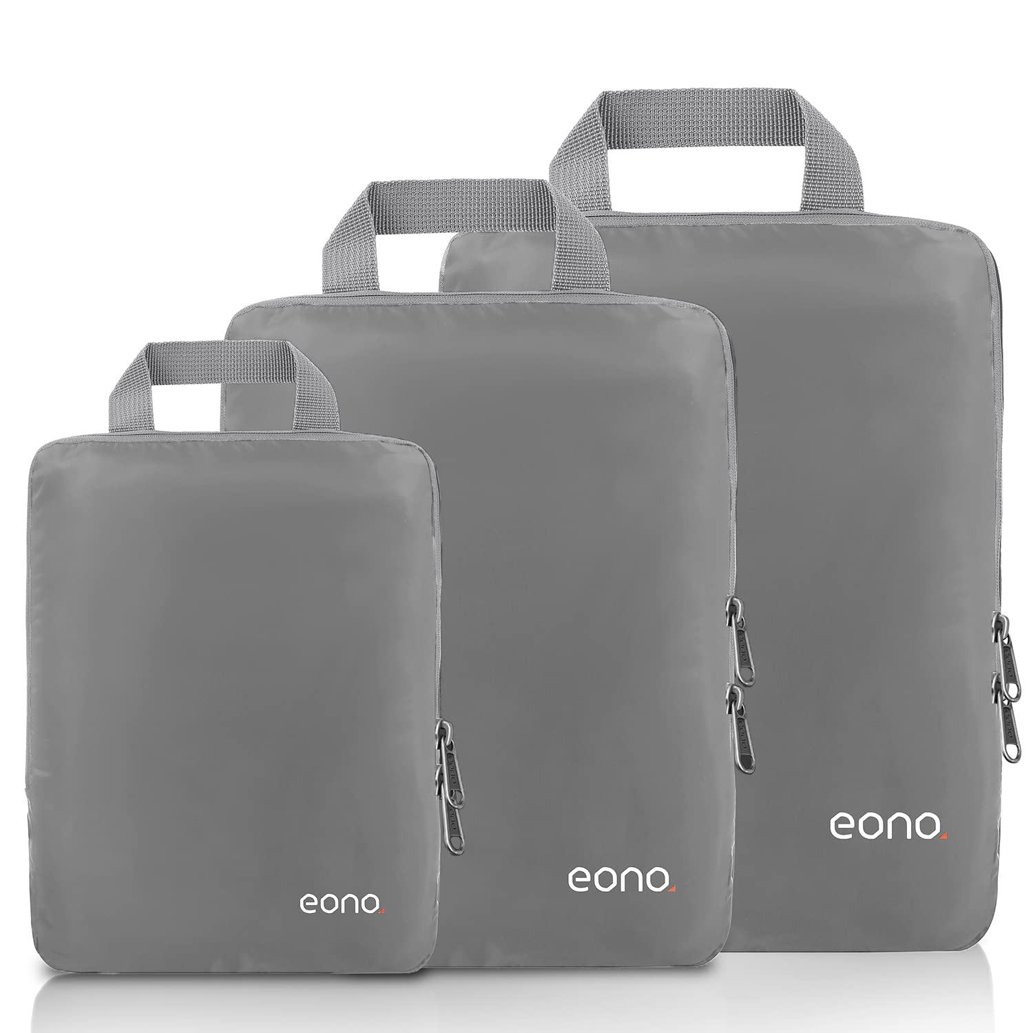 Eono Compression Packing Cubes, Luggage Organiser Set, Extensible Suitcase Organiser, Packing Organisers for Suitcases, Packing Cubes for Travel or Home Storage - Grey, 3 Set