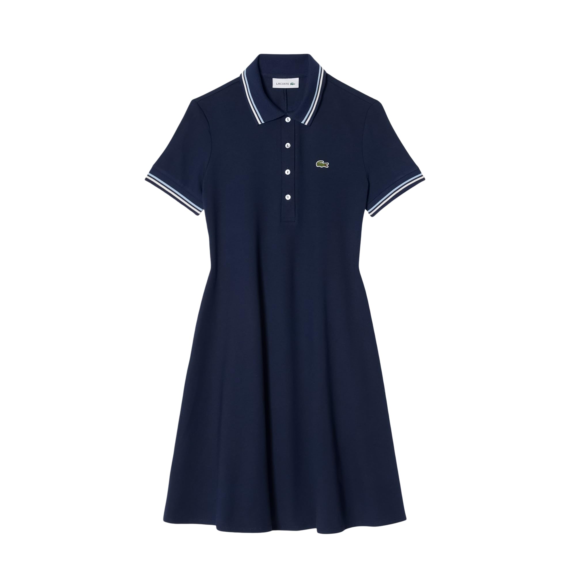 Lacoste Women’s Stretch Polo Collar Skater Dress, Navy Blue/Chambray/Flour, 0