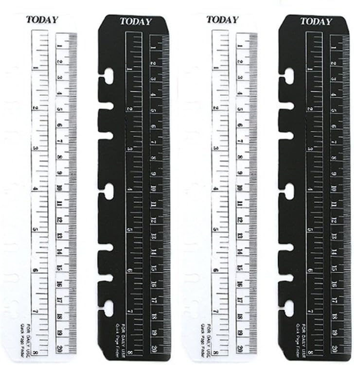 EzSos Measuring Today Ruler, Notepad Bookmark Ruler, PVC Page Separator for 6 Holes Loose Leaf Spiral Binder Notebook, Black Transparent, 4Pcs /Pack, A5
