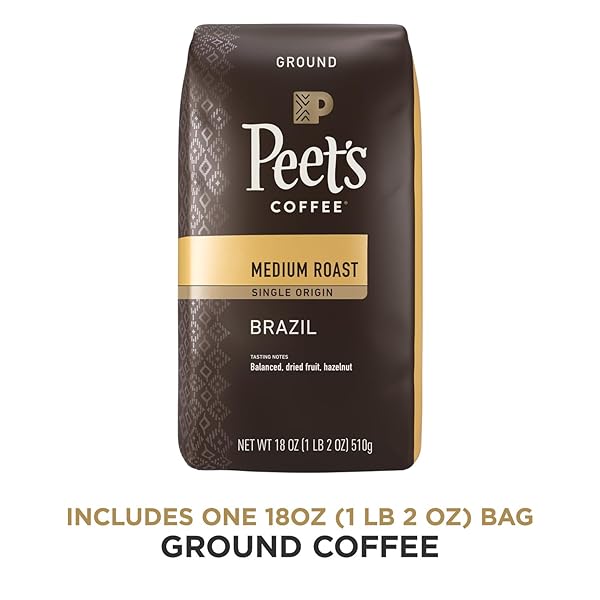PEET’S COFFEE, MEDIUM ROAST GROUND COFFEE, 100% ARABICA COFFEE – SINGLE ORIGIN BRAZIL 18 OUNCE BAG