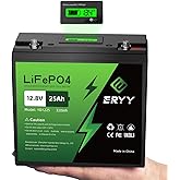 ERYY LiFePO4 Lithium Battery 12V 25AH(30AH) 384Wh, Built-in 30A BMS & LCD Voltmeter, 5000+ Deep Cycles Rechargeable Lithium I