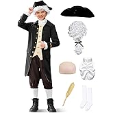 BesserBay 8 Pieces Boys Colonial Outfits 18th Century American Set 6-14 Years