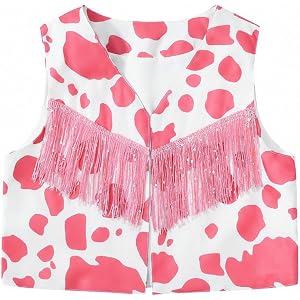 Wlizszu Girls Cow Print Fringe Vest Western Cowgirl Outfit Sleeveless Tassels Vests Jacket
