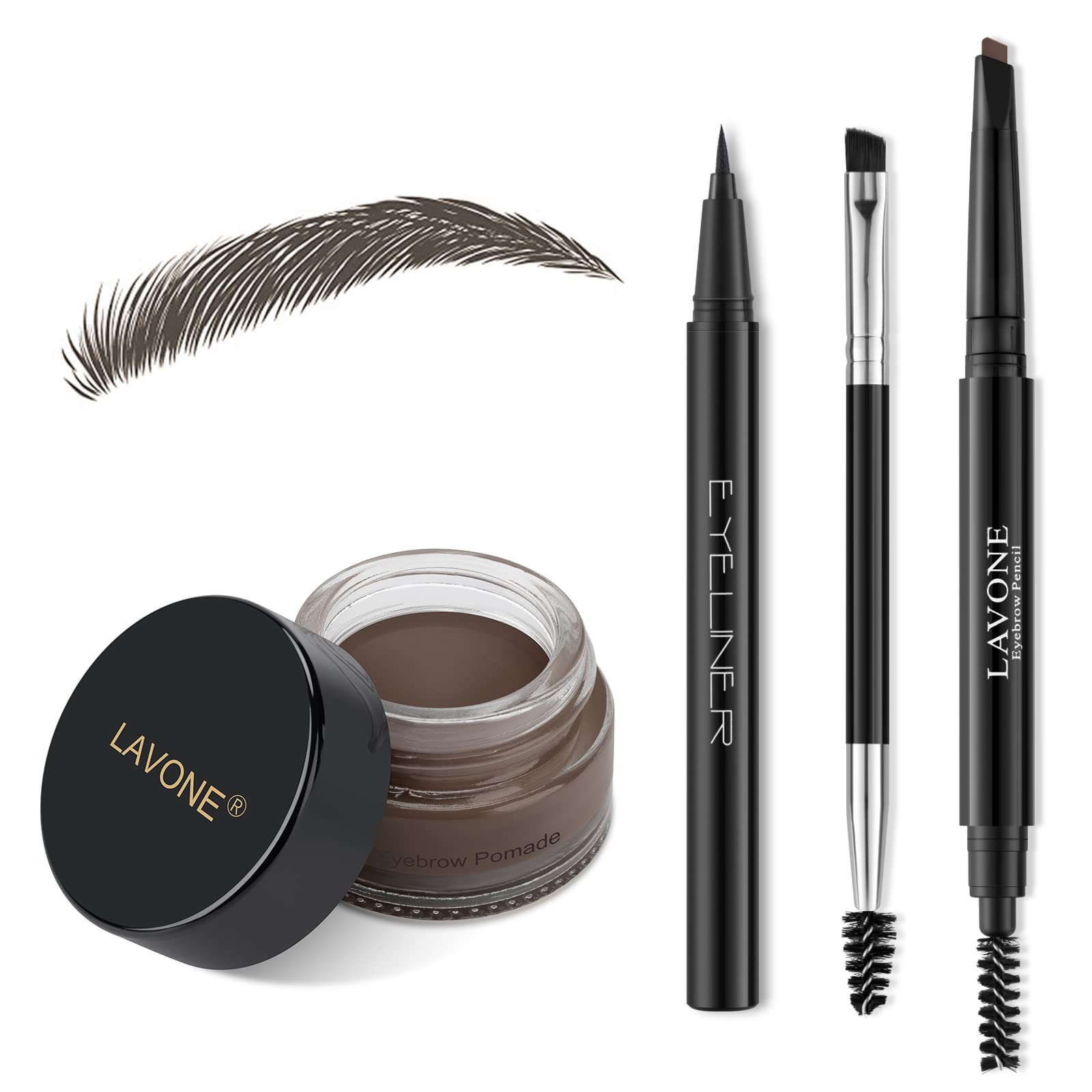 Photo 1 of LAVONE Eyebrow Stamp Pencil Kit for Eyebrows, Makeup Brow Stamp Trio Kit with Waterproof Eyebrow Pencil, Eyeliner, Eyebrow Pomade, and Dual-ended Eyebrow Brush - Black Brown
