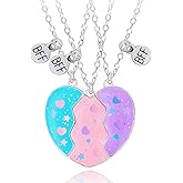 DOYYCA Friendship Necklace Best Friend Necklace for 3 Girls Magnetic Matching Heart Pendant BFF Necklaces for Sister