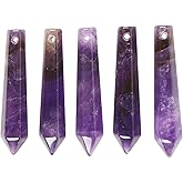 50mm Natural Amethyst Hexagonal Wand Jewelry Making Crystal Pointed Chakra Reiki Healing Beads 2mm Hole Drilled(Pack of 5)