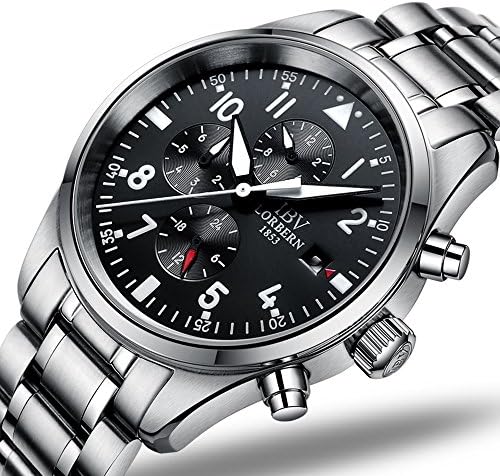 Mens 25 Jewels Automatic Movement Mineral Mirror Transparent Cover Calendar Stainless Steel Watches