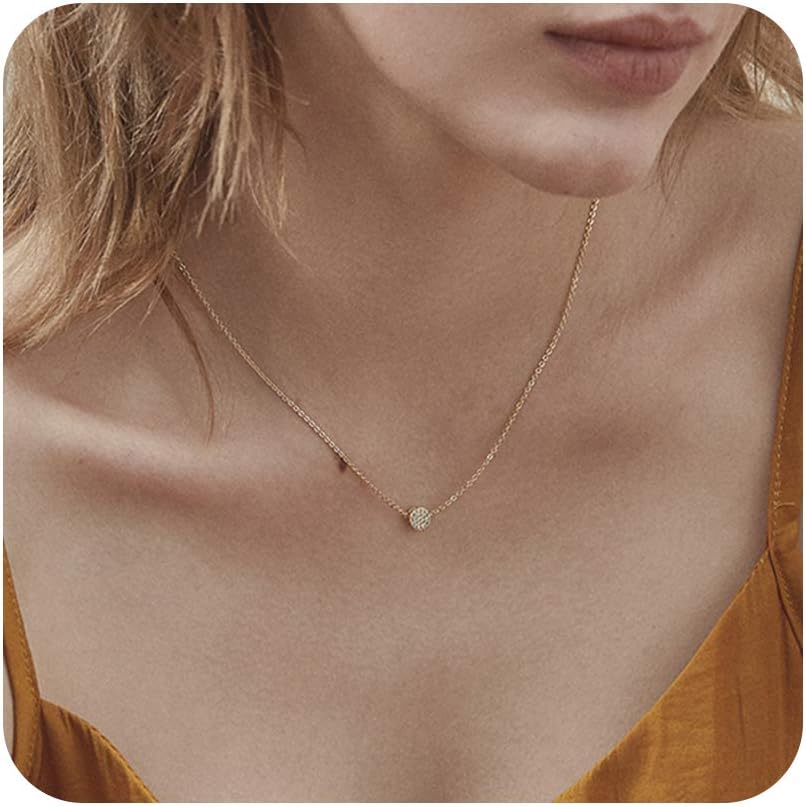 Dremmy Dainty 14K Gold Filled Sterling Silver Plated Tiny Heart Little Star CZ Cubic Zirconia Round Dot Triangle Minimalism Style Pendant Choker Necklace Personalized Friendship Jewelry Gift
