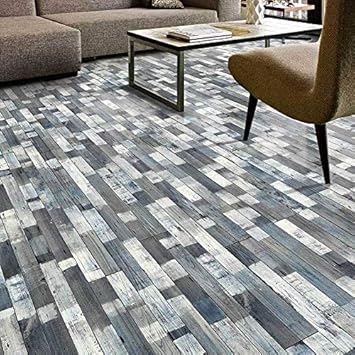 Blue White Wood Effect Vinyl Flooring Sheet Lino Cushioned Kitchen Bathroom Rustic Snow Painted Wood Roll Multiple Sizes Available Sample
