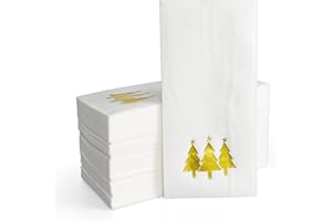 FUNPAK Christmas Napkins Paper Hand Towels for Bathroom Dinner, Disposable Christmas Napkins, 50pcs 3-Ply Xmas Paper Napkin w/Gold Tree Foil Stamping Table Decorative for Kitchen, Holiday Party