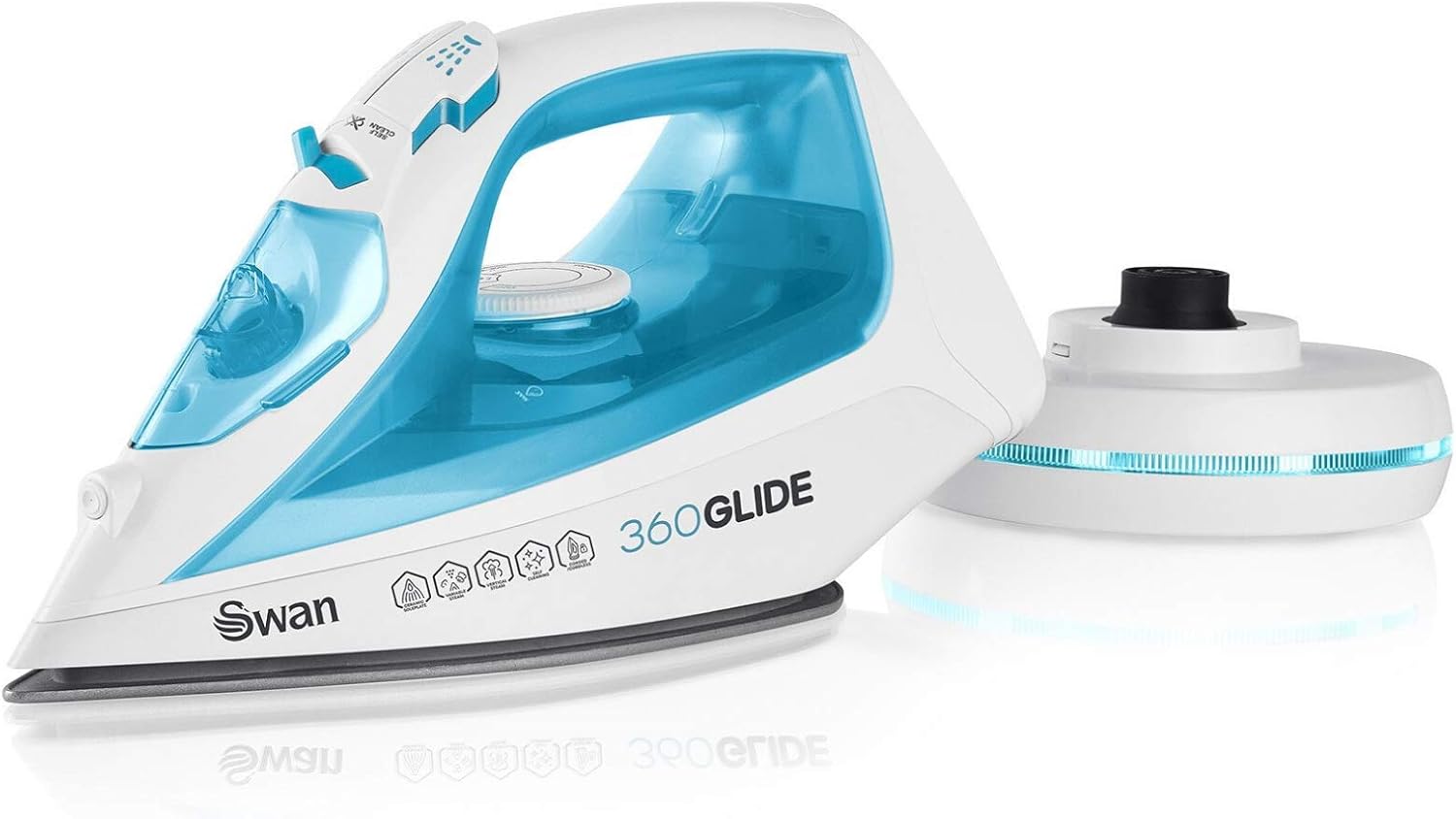 Swan SI16410N 2-in-1 Cord or Cordless Steam Press Iron, Non-Stick Ceramic Soleplate, 2800W, Blue - Image 3