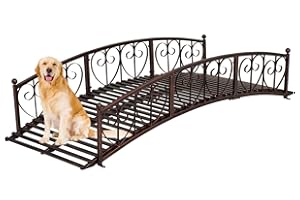 Kinsuite 6FT Garden Bridge - Metal Bridge Decorative Footbridge with Safety Siderails, Outdoor Decorative Yard Arch Garden Arch for Backyards Fish Pond Stream, Dark Blonde