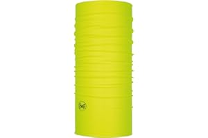 BUFF CoolNet UV Neck Gaiter–Solid Colors, UPF 50 Sun Protection Breathable Cooling Face Mask & Headwear, 12+ Ways to Wear, Quick Dry, HeiQ Fresh Tech, Recycled Polyester Solid Yellow Fluor, Adult Size