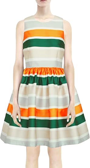 Chalmart レディース ワンピース ボーター柄 細身 フレア スマート エレガンス ノースリーブ 高品質 ベージュ S ワンピース チュニック 通販 Amazon