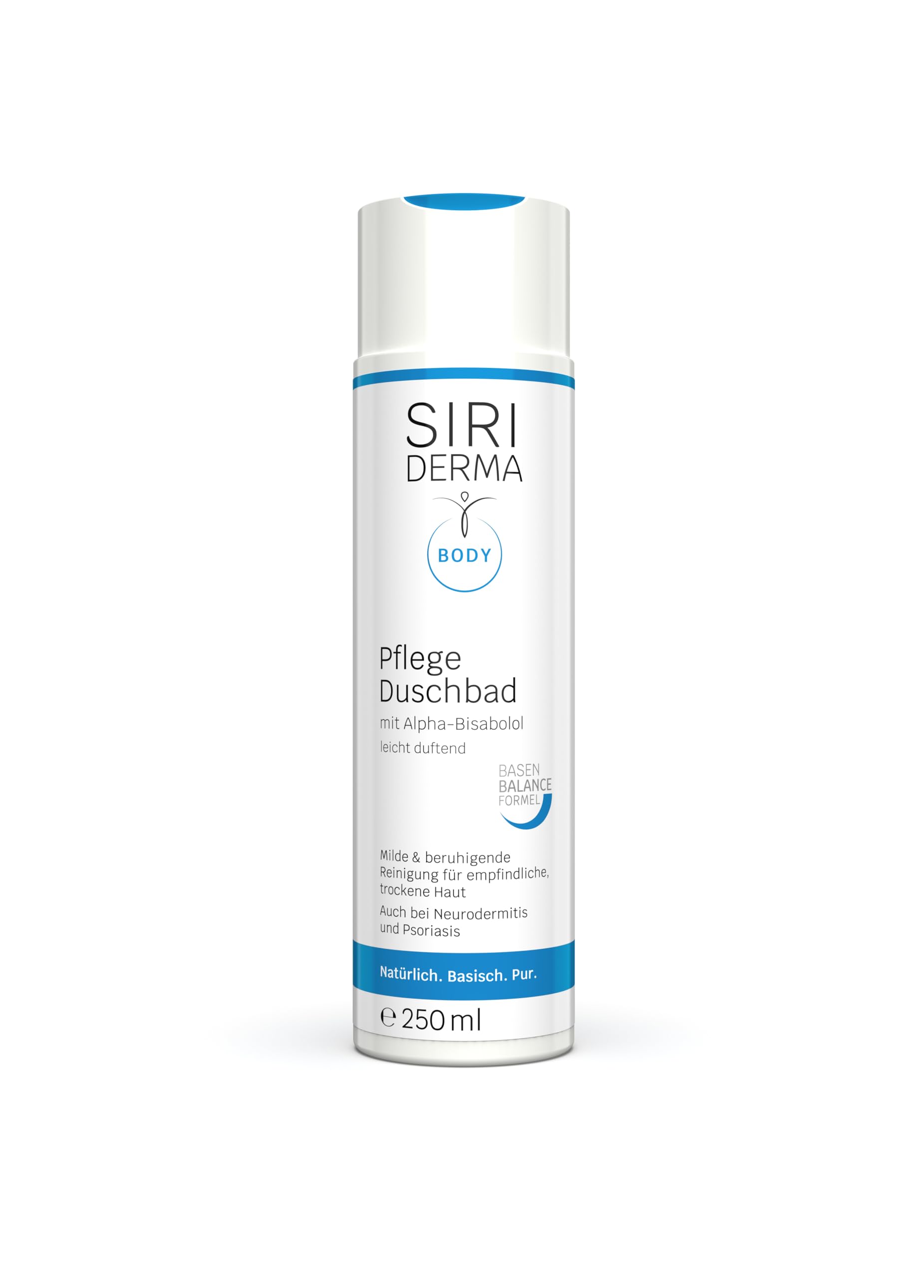 SIRIDERMA Care Basic Shower Bath | Slightly Scented | 250 ml | Alcohol- | Vegan Shower Gel for Extremely Sensitive Skin