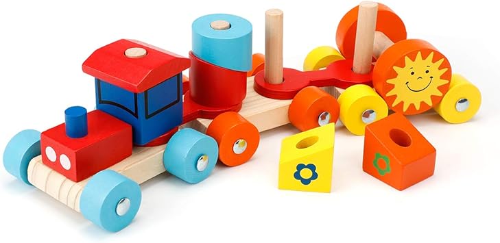 EXTSUD Bloques de Tren de Madera para Niños Tren de Madera Bloques de Construcción Coloridos Juguetes Educativos Cumpleaños para Niños: Amazon.es: Juguetes y juegos