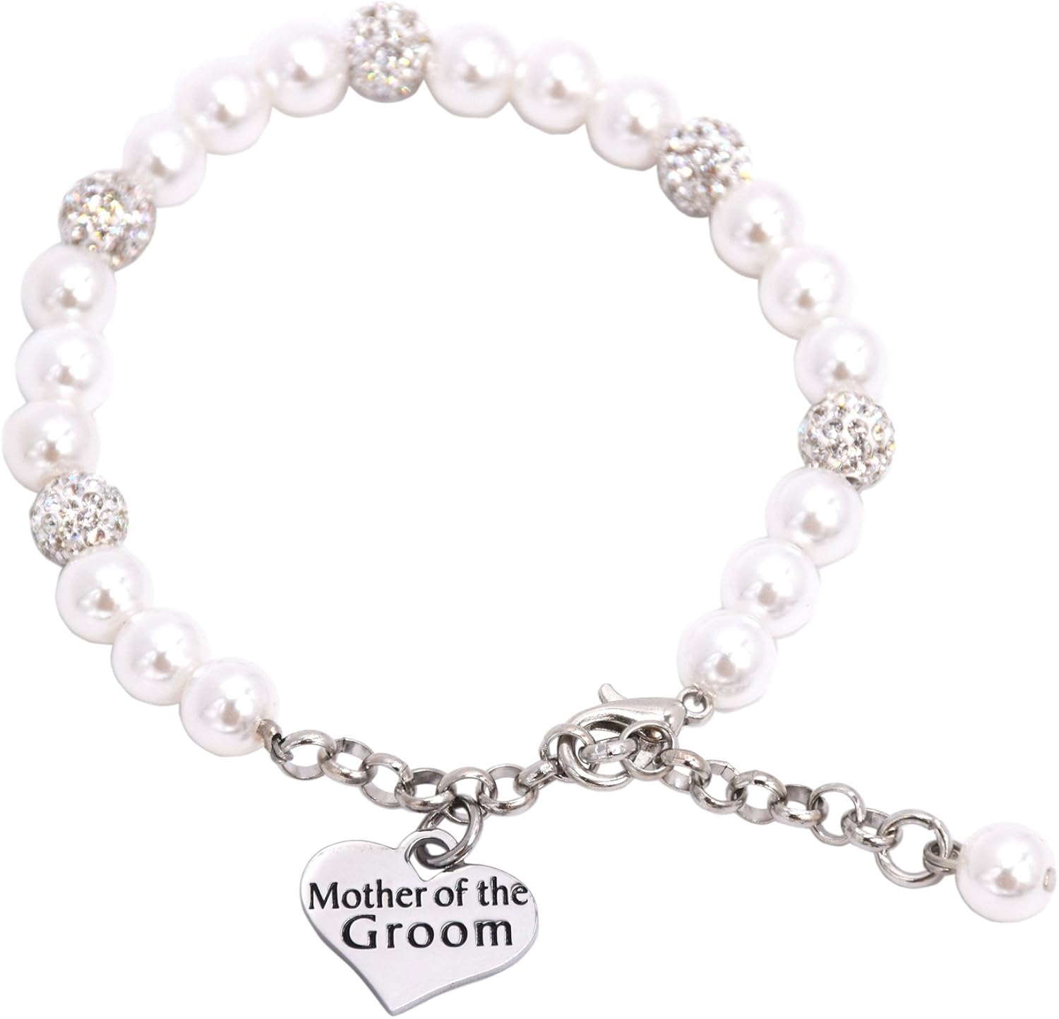 LParkin Mother of the Groom Pearl Bracelet Wedding Gift Jewelry (White), 7 inches