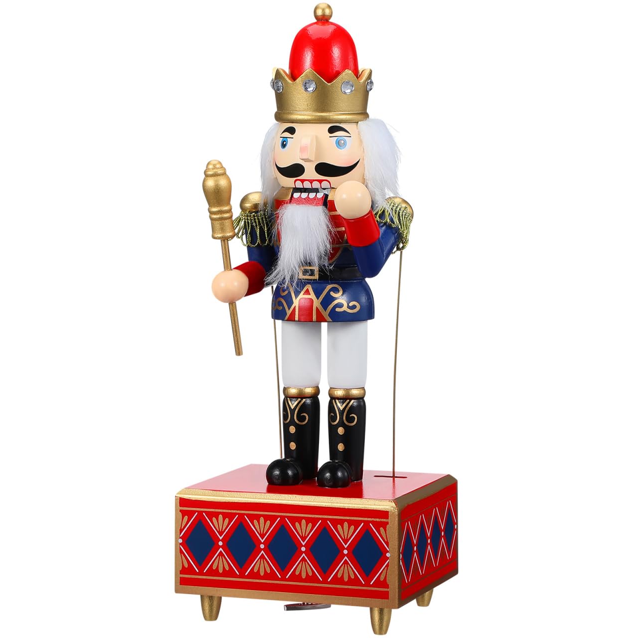 Cabilock 12 Inch Nutcracker Music Box, Wooden Drummer Nutcracker Soldier Figurines, Wind up Clockwork Christmas Music Box Handmade Christmas Decorations for Home Decor Ornaments Table Centerpiece