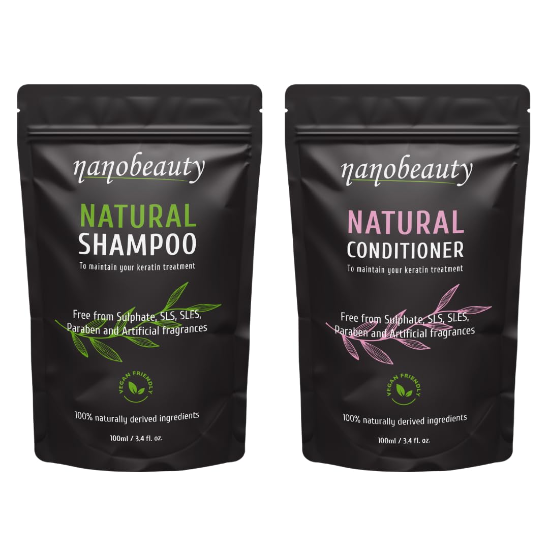 Sulphate Free Shampoo & Conditioner Set for Keratin & Nanoplastia Aftercare – Anti-Frizz, Hydrating Formula with Argan Oil – Nanobeauty (100ml x 2)