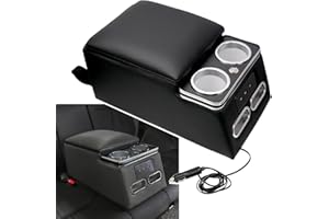 Sporacingrts Black Universal Truck Seat/Bench Organizer, Rear Bench Seat Consoles with LED Light, USB Port, Cup Holders, Armr