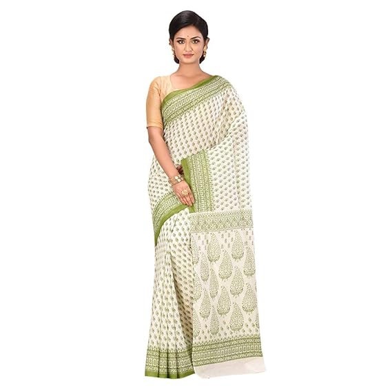 White Traditional Pure Cotton Printed Saree for Women