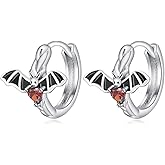 KINGWHYTE Spider/Bat/Black Cat Hoop Earrings 925 Sterling Silver Animal Earrings Small Spider/Bat/Black Cat Huggie Earrings Halloween Christmas Jewelry Gifts for Women