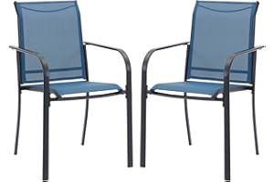 VICLLAX Patio Stackable Dining Chairs Set for 2, Outdoor Metal Frame Dining Chairs for Balcony Front Porch and Deck, Dark Blue
