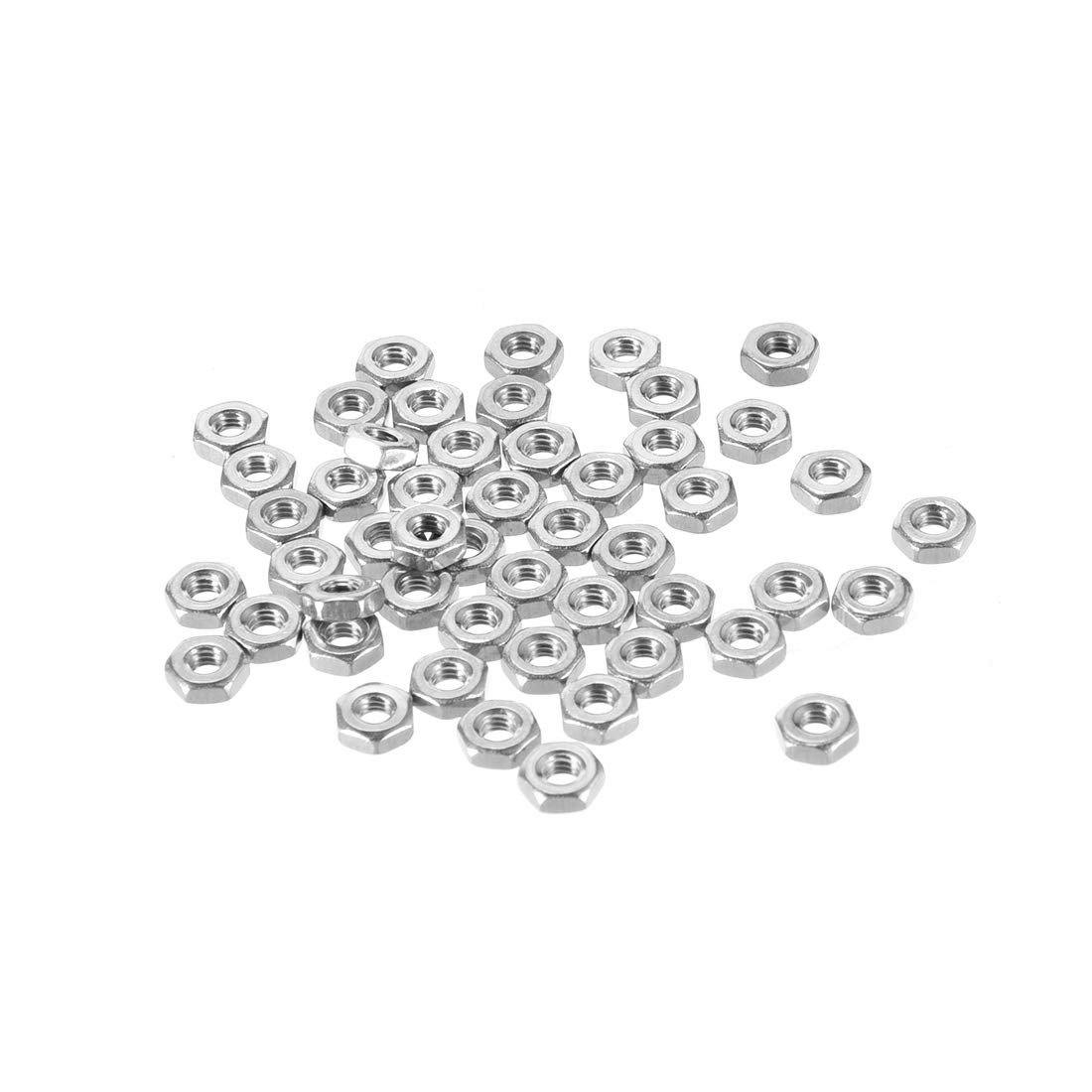 sourcing map Hex Nuts, M3x0.5mm Metric Coarse Thread Hexagon Nut, Stainless Steel 304, Pack of 50