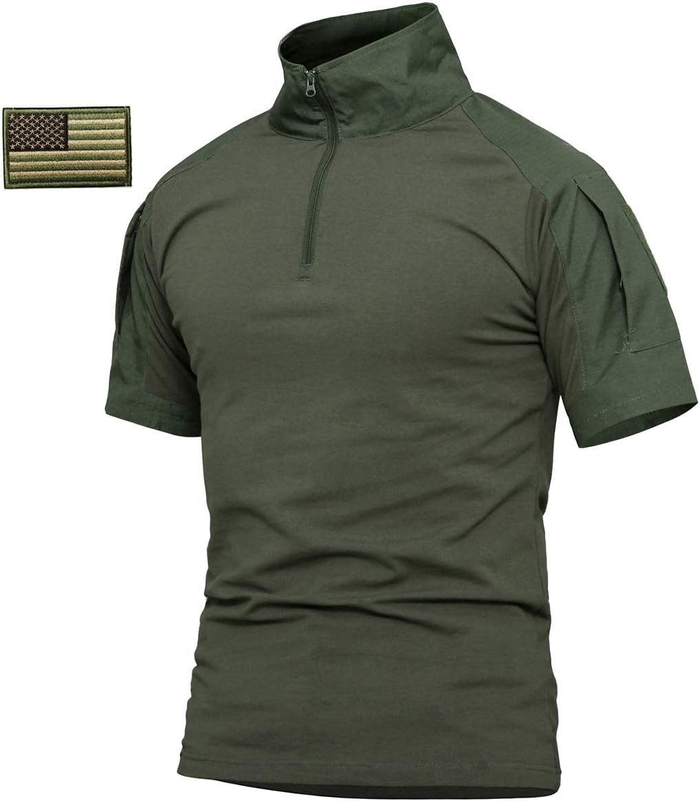 ReFire Gear Men's Military Tactical Army Combat Long/Short Sleeve Shirt Slim Fit Camo T-Shirt with 1/4 Zipper