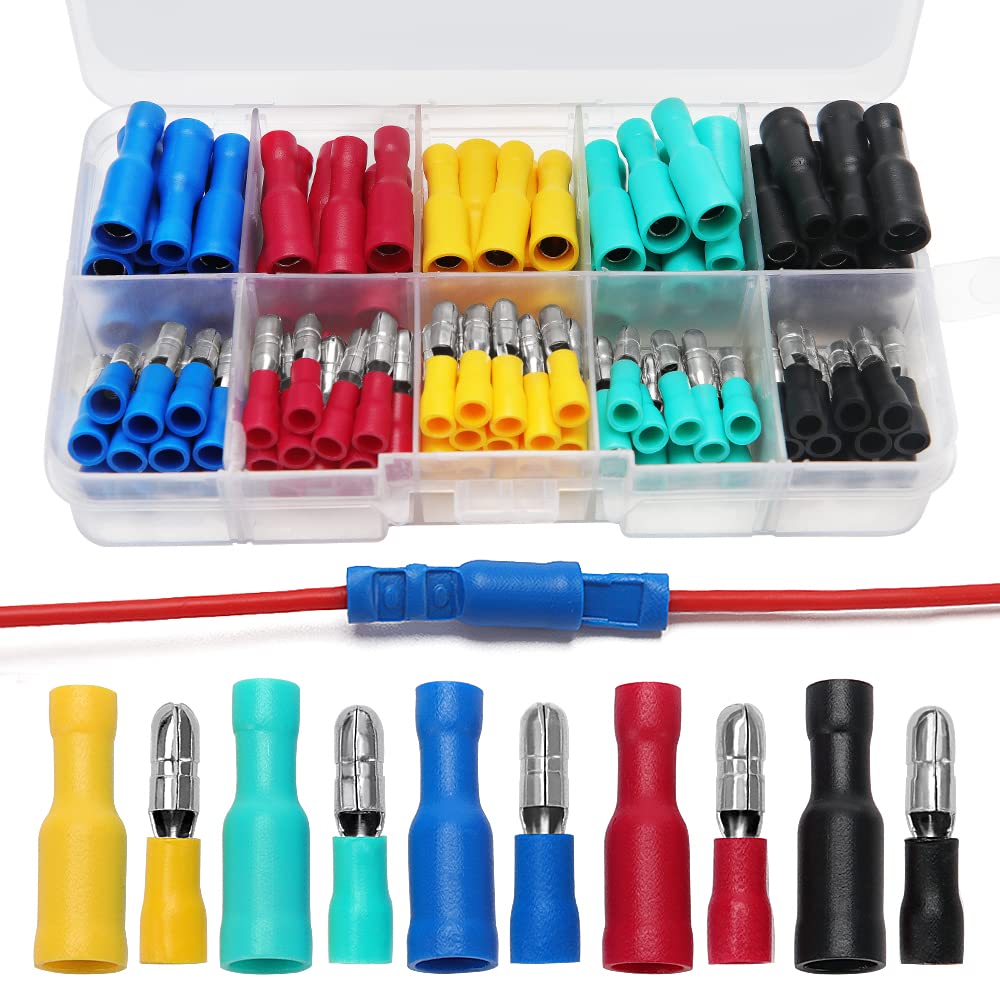 YIXISI 110 PCS Bullet Butt Connectors, Male And Female Insulated Wire Bullet Electrical Crimp Connector Terminal (22-16 AWG)