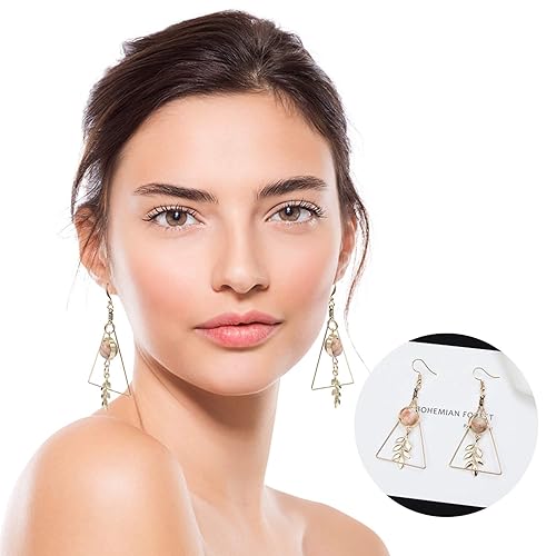 URSMART Beading Hoop Earrings,Teardrop Triangle and Round Beading