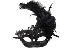 Awlsyj Women's Feather Masquerade Mask Venetian Halloween Mardi Gras Costumes Party Ball Prom Mask