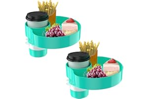 SSPONT [2 Packs] Kids Car Seat Tray, Travel Tray with Cup Holder for Toddler, Kids Car Seat Food Snack Tray for Road Trip, Stroller snack tray travel must haves - Aqua Green