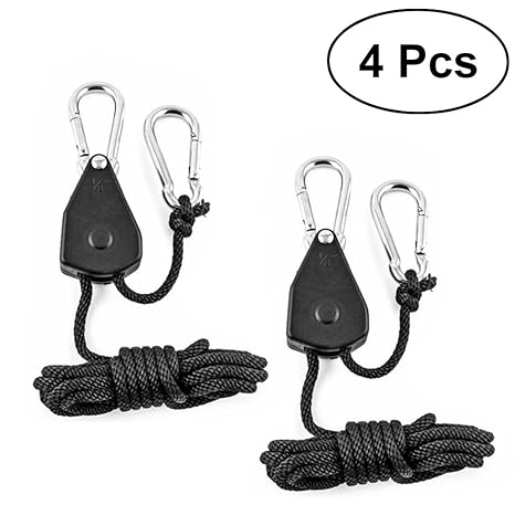 UEETEK 4 Stücke Seil Ratsche mit Haken für Pflanzenlampe 1/8 Zoll