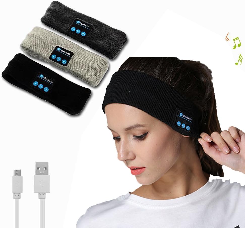 Wireless Bluetooth Headband, Aimetech Sports Sleep Headset Headwear Strap with Mic Built-in, Black