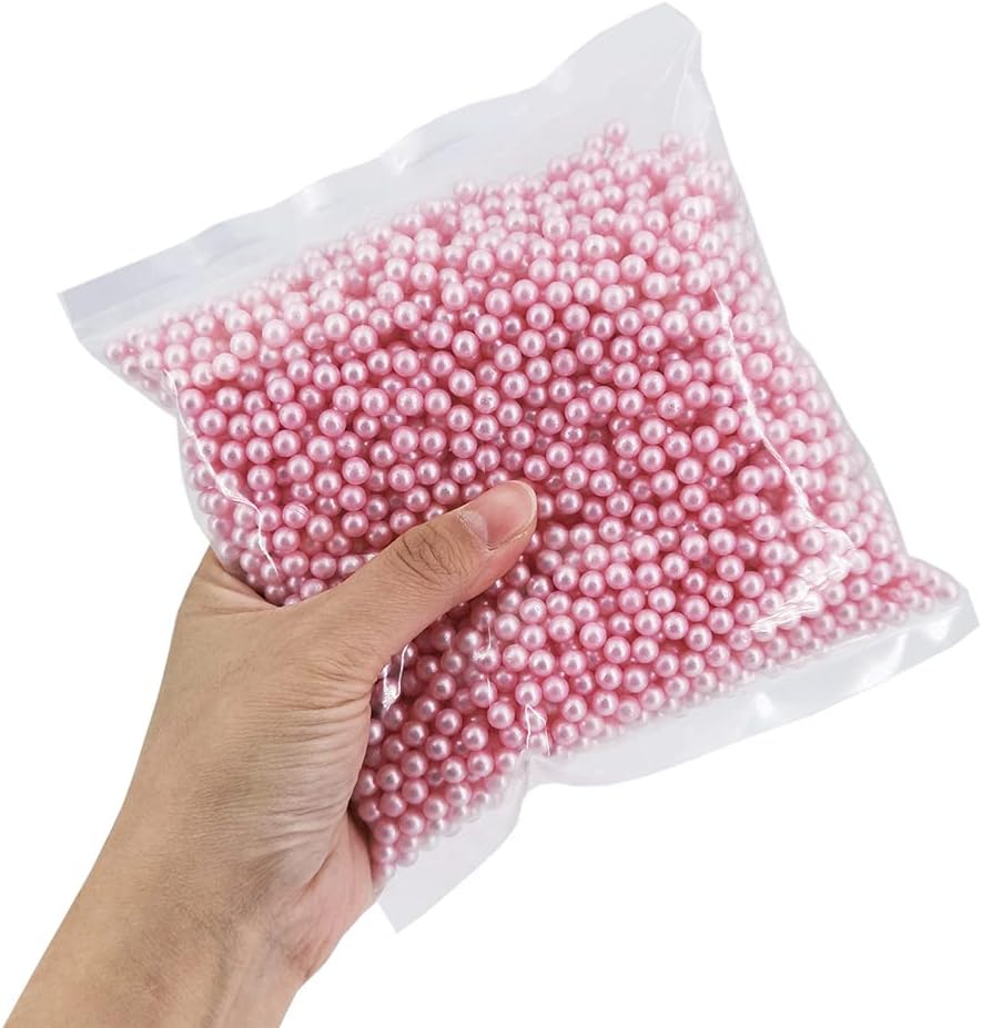 Vase Fillers - INSPIRELLE 2600pcs Pink Undrilled ABS Art Faux Pearls for Vase Fillers, 6mm No Hole Makeup Beads to Hold Lipstick Eyeliner, Imitation Round Pearl Beads for Table Scatter Home Wedding Decoration